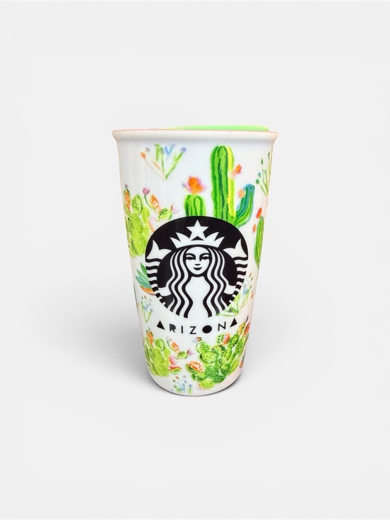 Starbucks Other - Starbucks Arizona Ceramic Travel Cup with Green Cactus Artwork